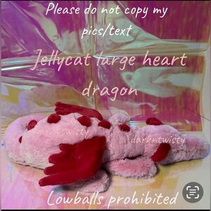 1 BNWT JellyCat Large Heart Dragon 27” W Tail Unfurled 20” Furled Valentines!